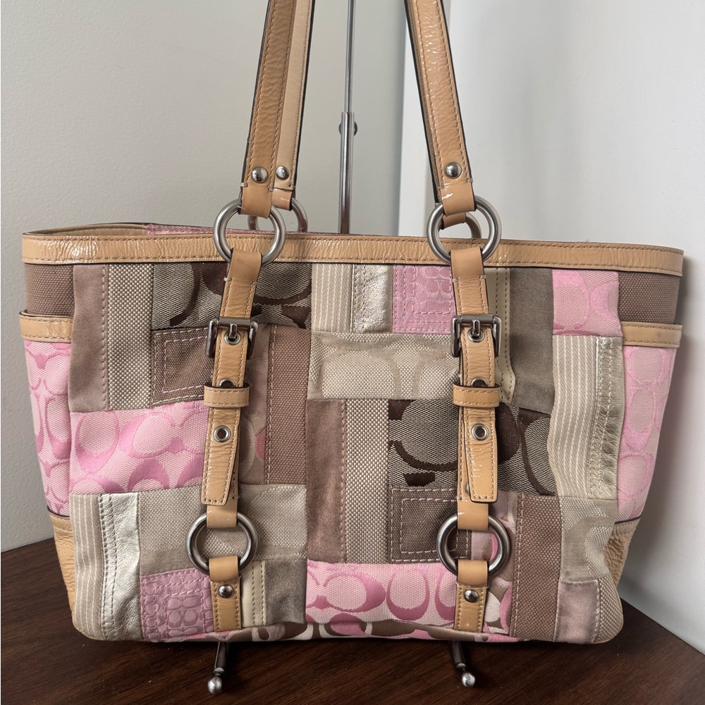 Patchwork Tote Bag - Pink and Tan